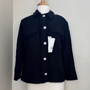 Zara Black Women's Shirt Jacket with Decorative Rhinestone Buttons XS (fits S/M)